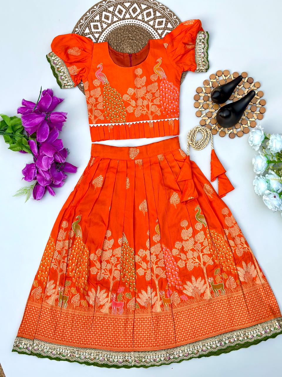 Royal Banarasi Peacock Design Kids Lehenga Choli Set