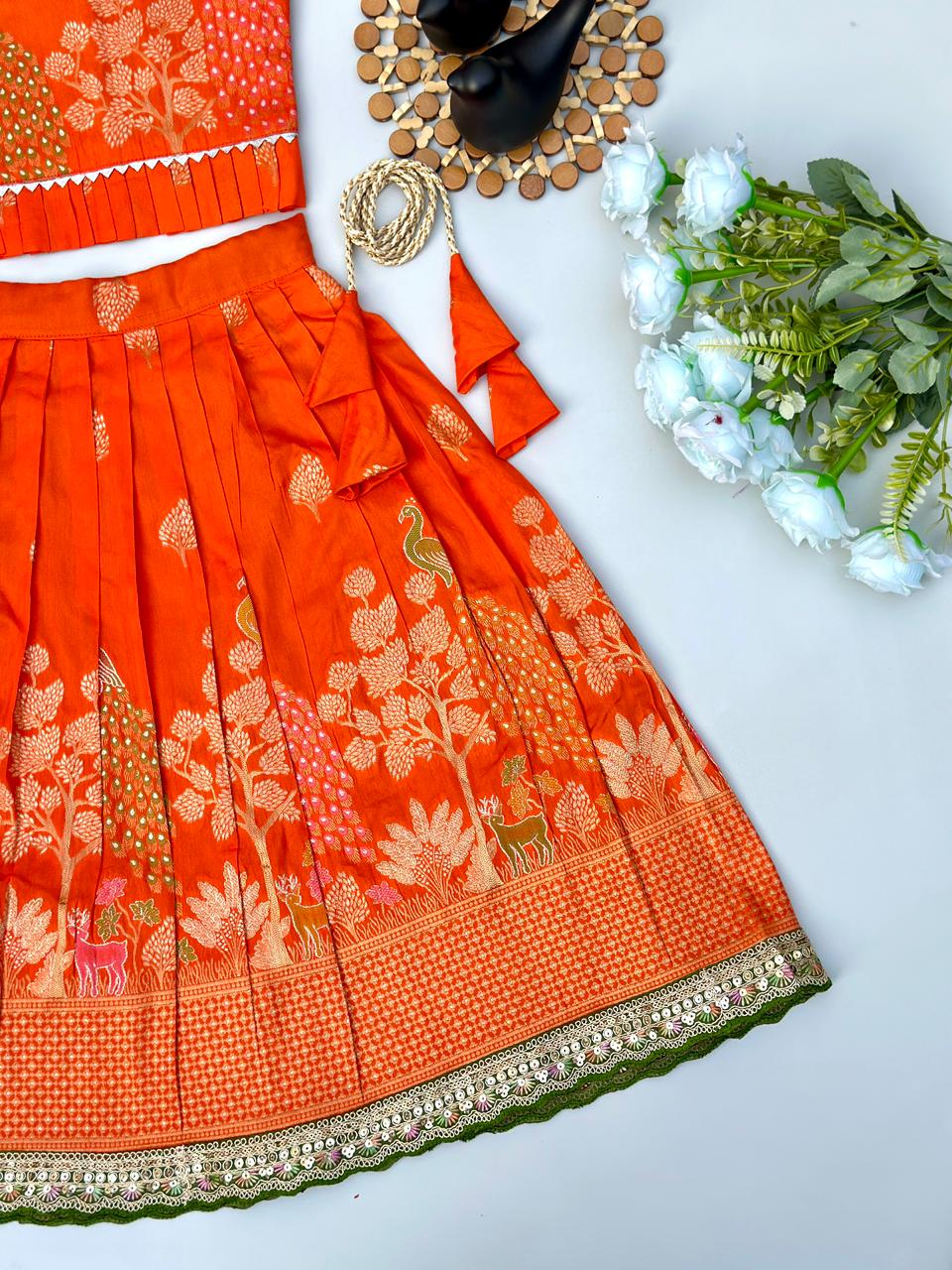 Royal Banarasi Peacock Design Kids Lehenga Choli Set