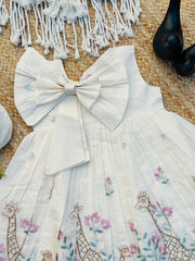 Giraffe Garden Hand-Embroidered Kids Frock