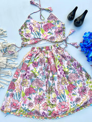 Designer Pastel Floral Halter Neck Skirt Set