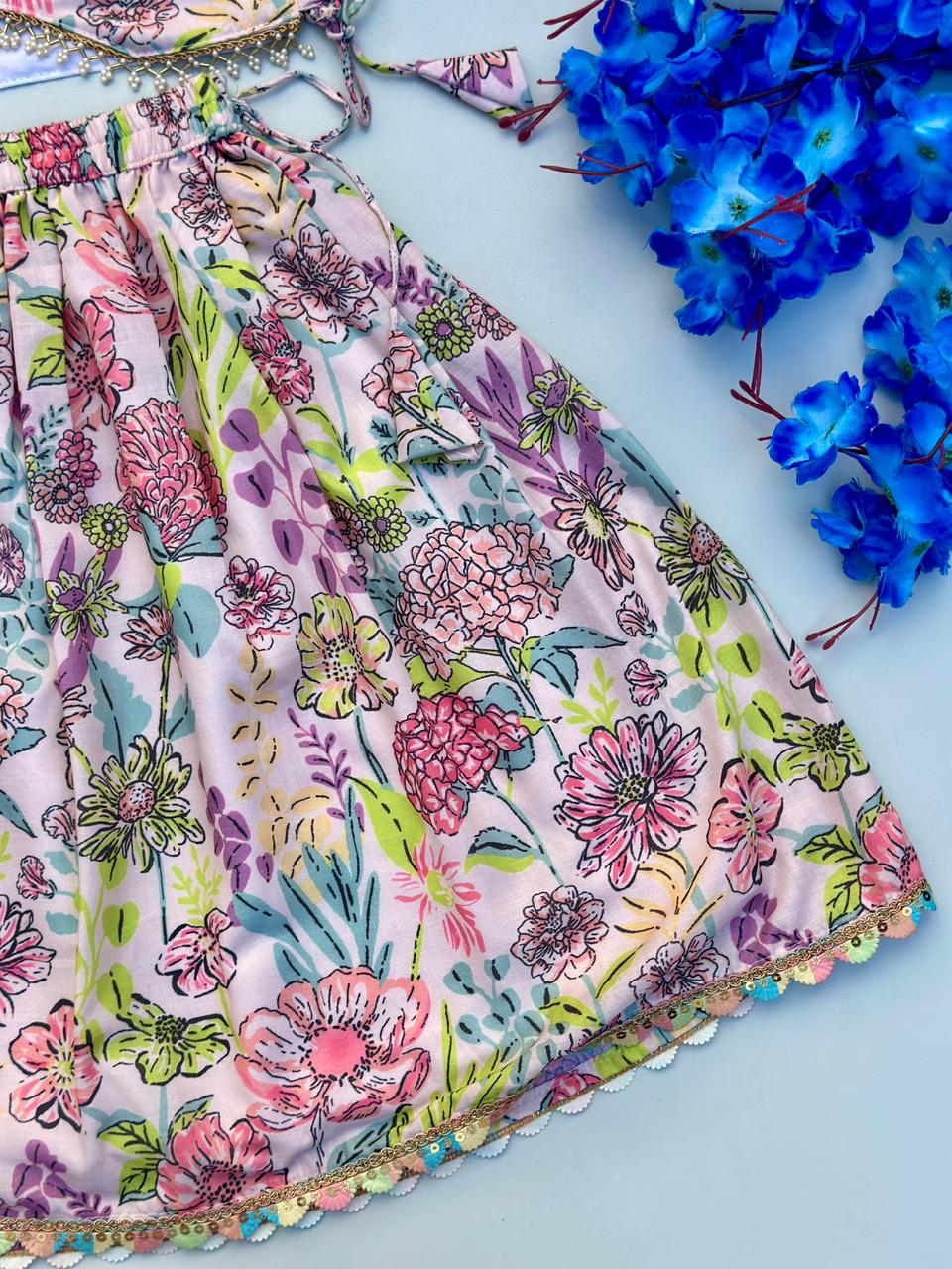 Designer Pastel Floral Halter Neck Skirt Set