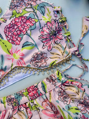 Designer Pastel Floral Halter Neck Skirt Set