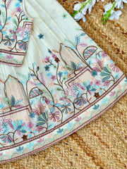 Girls' Off-White Lehenga Choli with Intricate Floral Embroidery