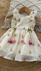 The Enchanted Garden: Hand-Embroidered Chanderi Silk Tulip Frock