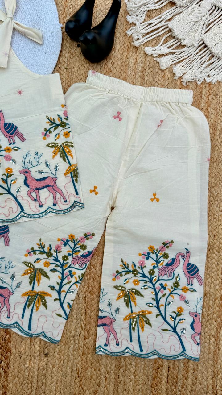 Girls Khadi Cotton Halter Neck Top and Palazzo Co-ord Set with Pichwai Embroidery