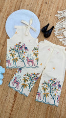 Girls Khadi Cotton Halter Neck Top and Palazzo Co-ord Set with Pichwai Embroidery