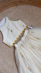 Girls Off-White Daisy Embroidered Halter Neck Crop Top & Skirt Set