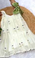Luxury Chanderi Silk Ruffled Frock - Festive Wear for Girls