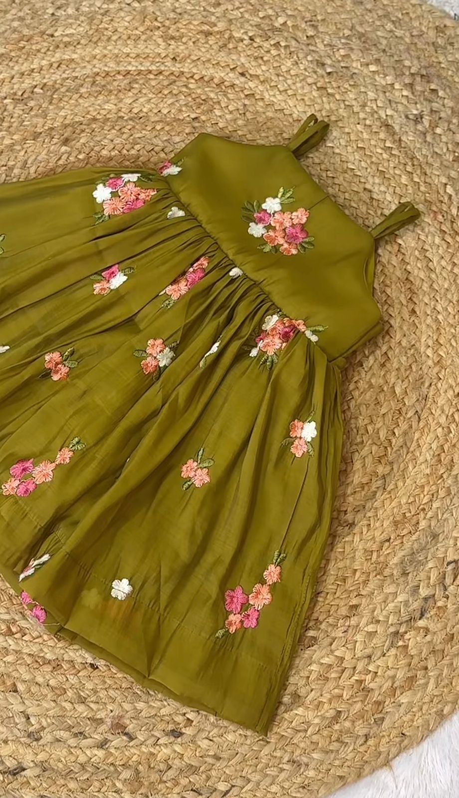 Green Floral Embroidery Mal Chanderi Silk Party Wear Frock by Sycron Fashion