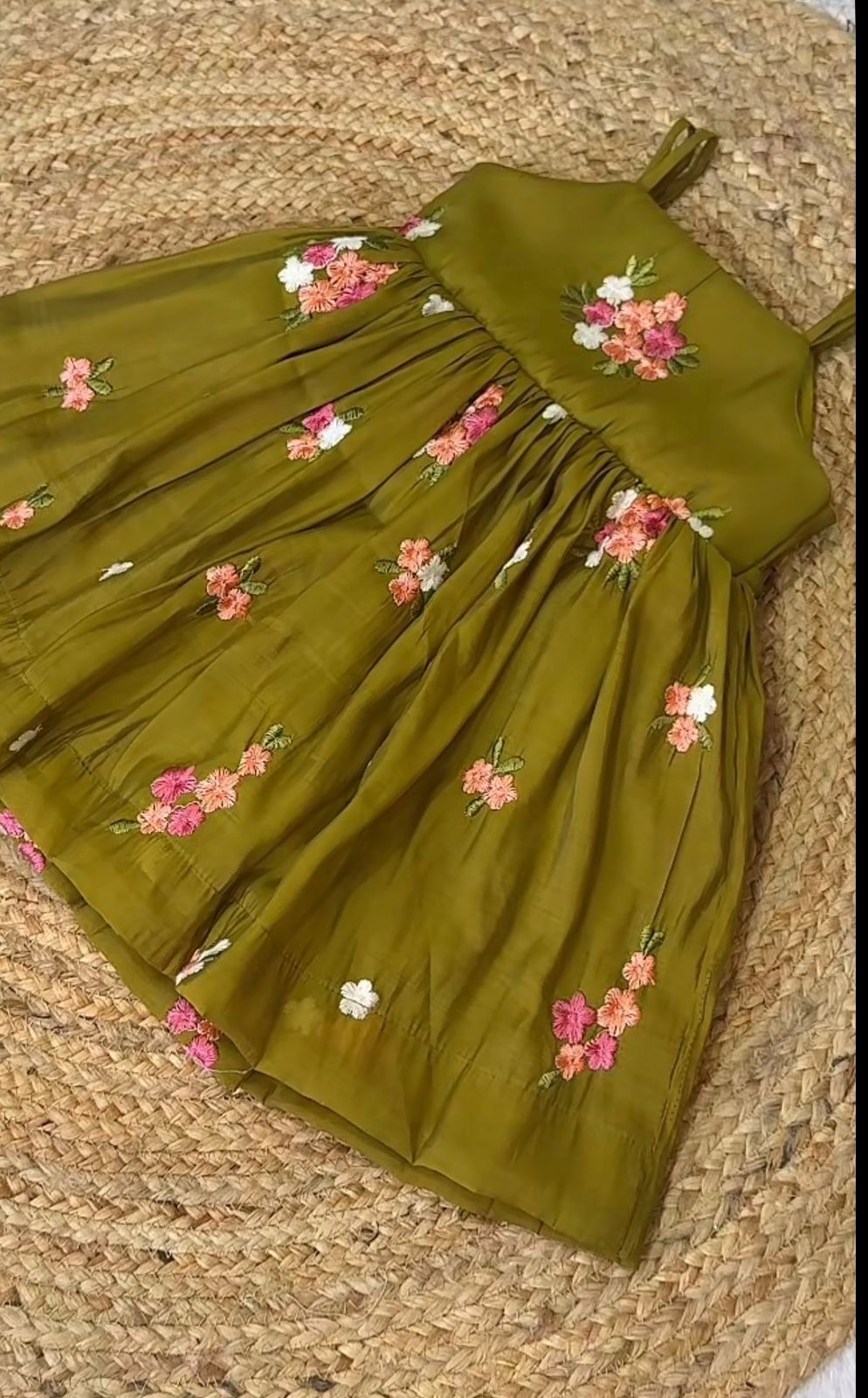Green Floral Embroidery Mal Chanderi Silk Party Wear Frock by Sycron Fashion