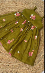 Green Floral Embroidery Mal Chanderi Silk Party Wear Frock by Sycron Fashion