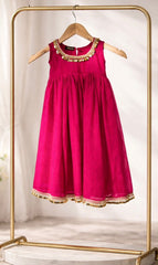 Radiant Rani Pink Designer Pleated Gown with Artisan Coin Lace