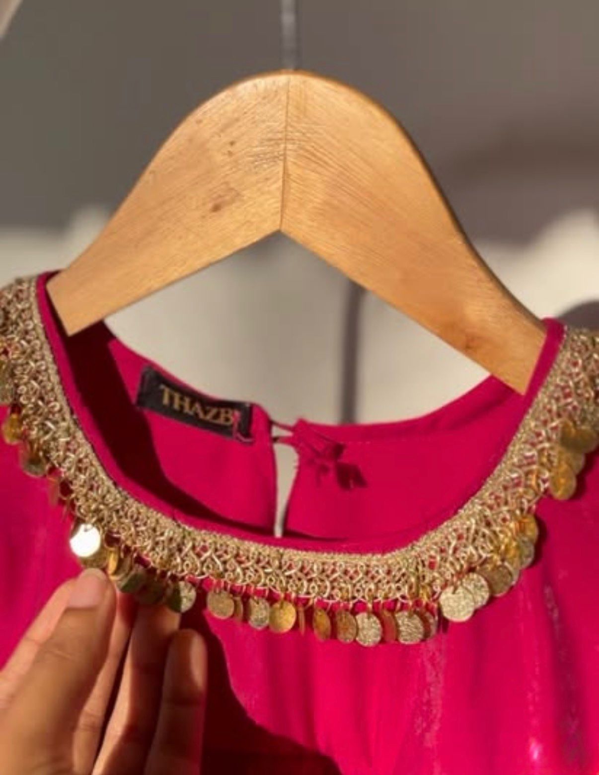 Radiant Rani Pink Designer Pleated Gown with Artisan Coin Lace