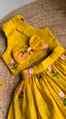 Girls' Yellow Lehenga Choli with Intricate Floral Embroidery