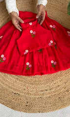 Girls' Red Lehenga Choli with Intricate Floral Embroidery