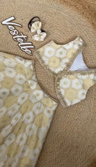 Girls White & Gold Geometric Print Lehenga Choli Set with Sequin Border