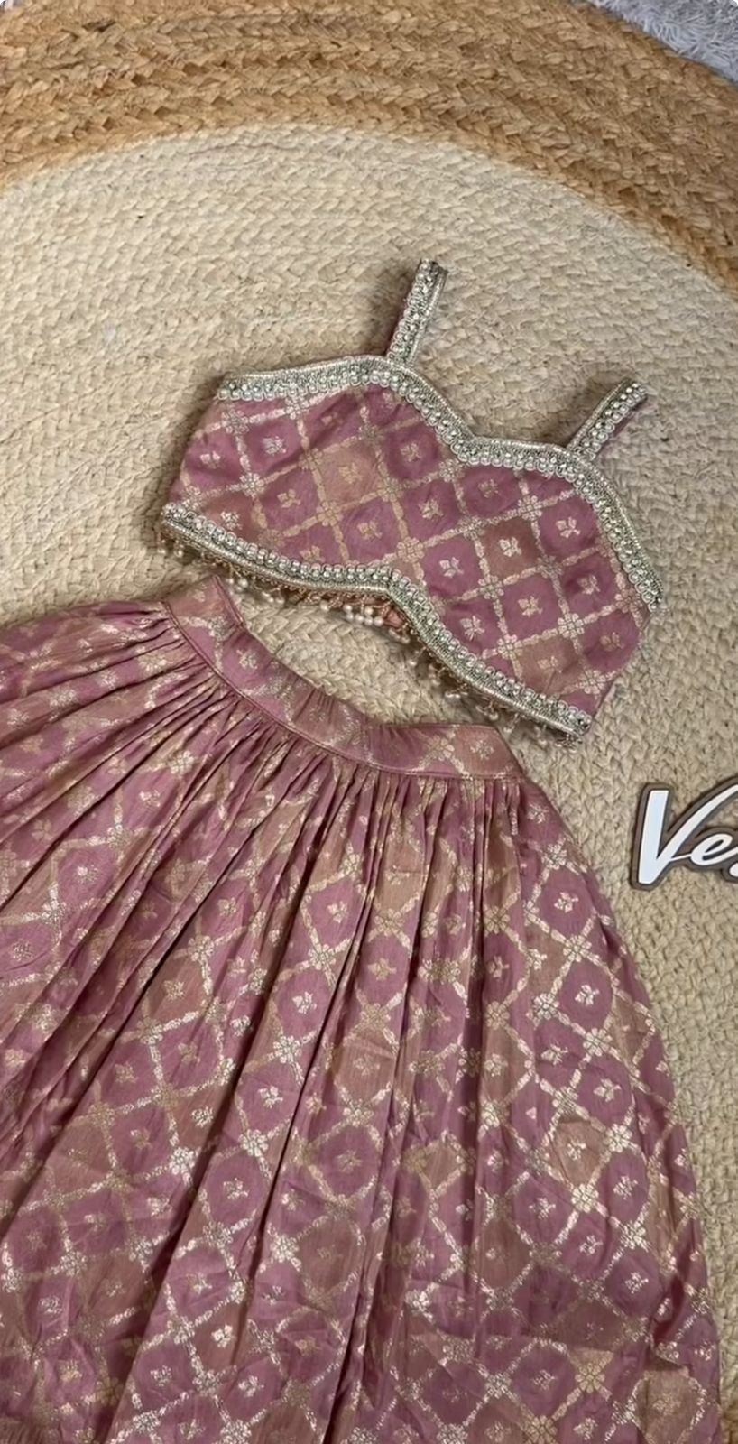 Kids Dola Tissue Jacquard Lehenga Choli Set with Embroidered Blouse for Girls