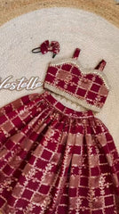 Kids Dola Tissue Jacquard Lehenga Choli Set with Embroidered Blouse for Girls