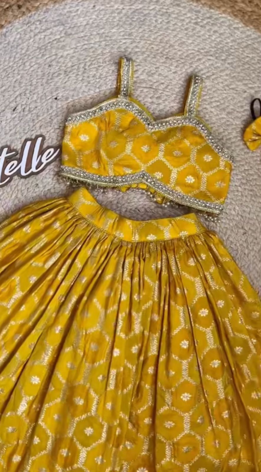 Kids Dola Tissue Jacquard Lehenga Choli Set with Embroidered Blouse for Girls