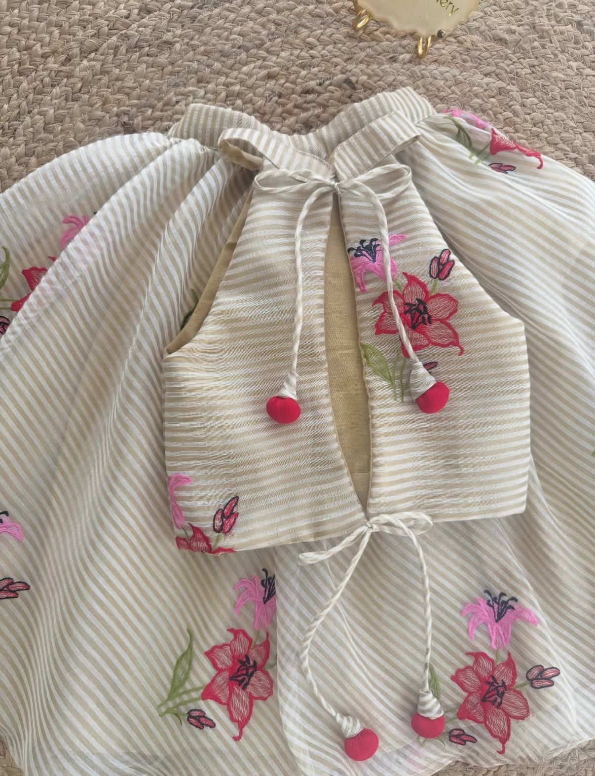 Floral Embroidery Cream Festive Outfit