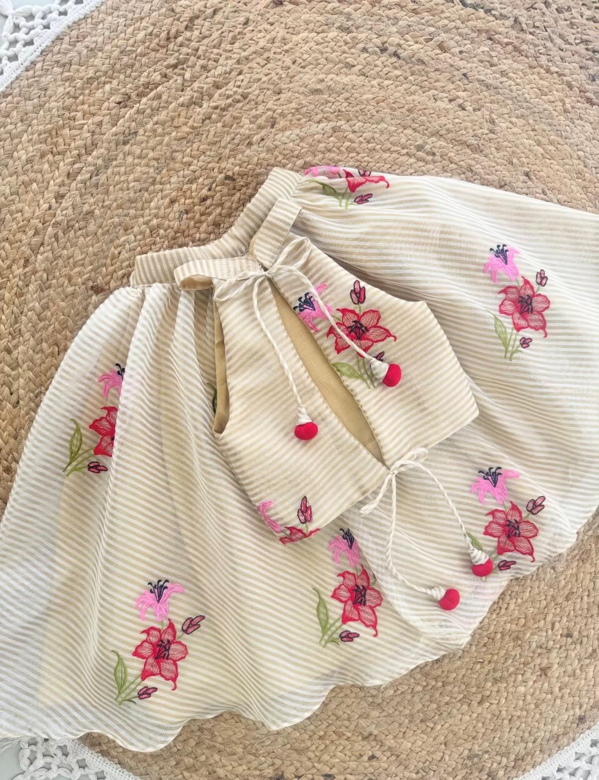Floral Embroidery Cream Festive Outfit