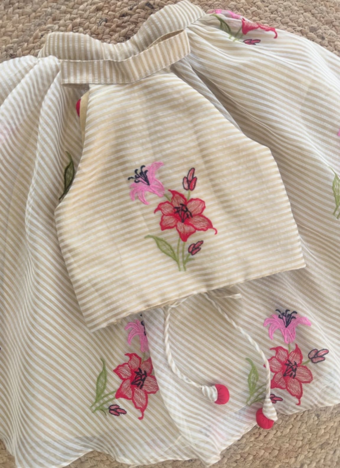 Floral Embroidery Cream Festive Outfit