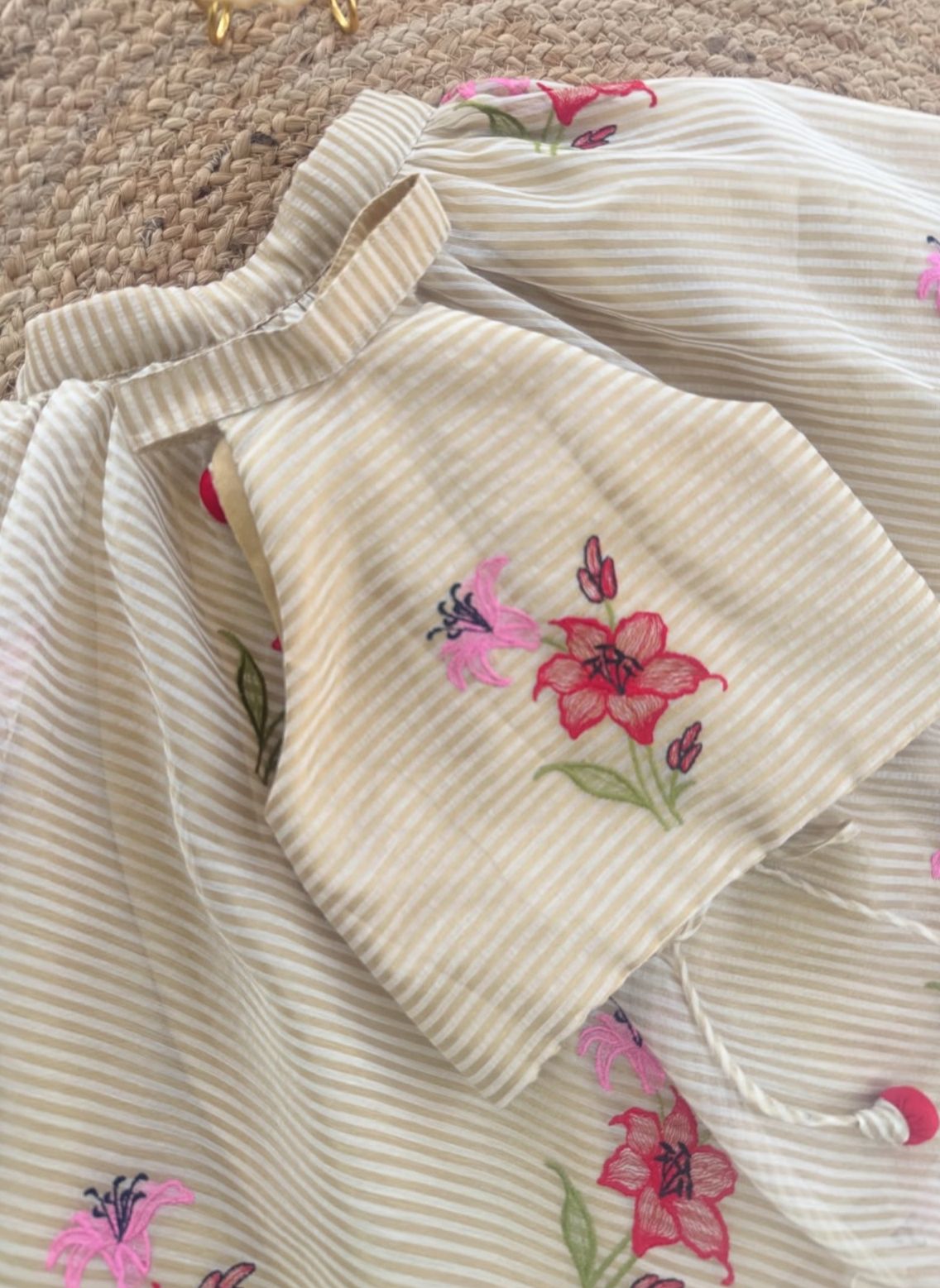 Floral Embroidery Cream Festive Outfit