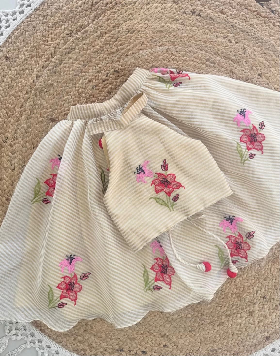 Floral Embroidery Cream Festive Outfit