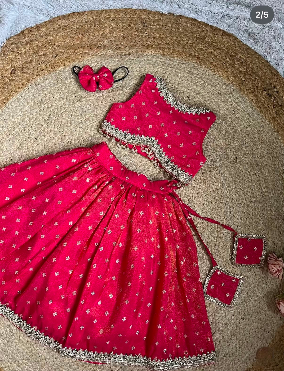 Premium Girls Pink Butti Print Lehenga Choli with Heavy Zari Border