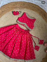 Premium Girls Pink Butti Print Lehenga Choli with Heavy Zari Border