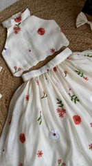 Girls Floral Embroidered Ethnic Crop Top and Skirt Set with Back Bow
