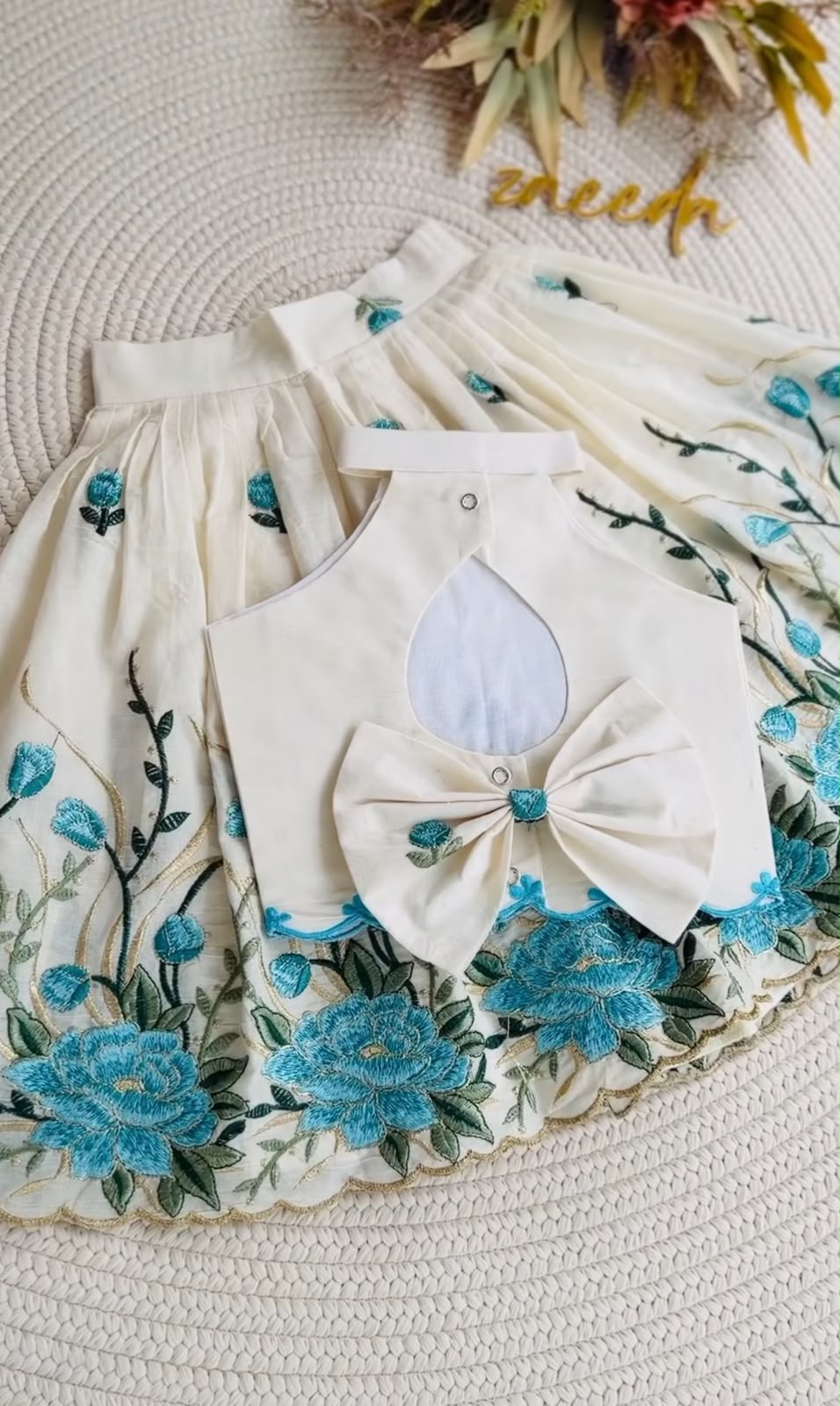 Girls Embroidered Ghagra Choli Set with Scalloped Border
