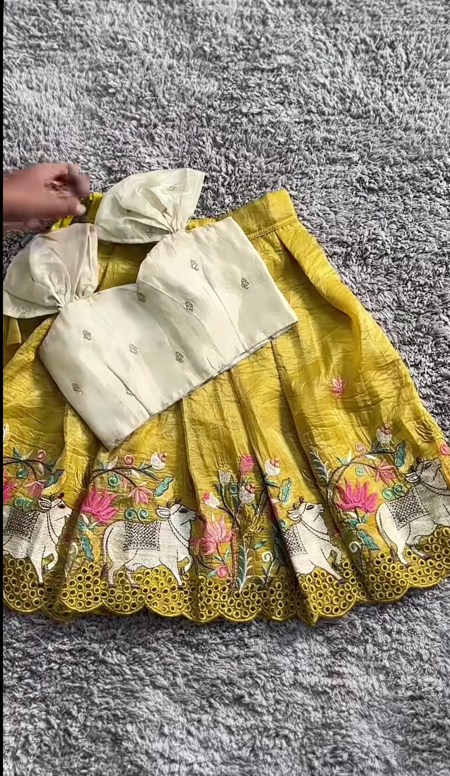 Yellow Mustard Chanderi Silk Ethnic Lehenga Choli with Traditional Cow & Floral Embroidery and Stitched Blouse