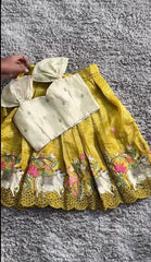 Yellow Mustard Chanderi Silk Ethnic Lehenga Choli with Traditional Cow & Floral Embroidery and Stitched Blouse