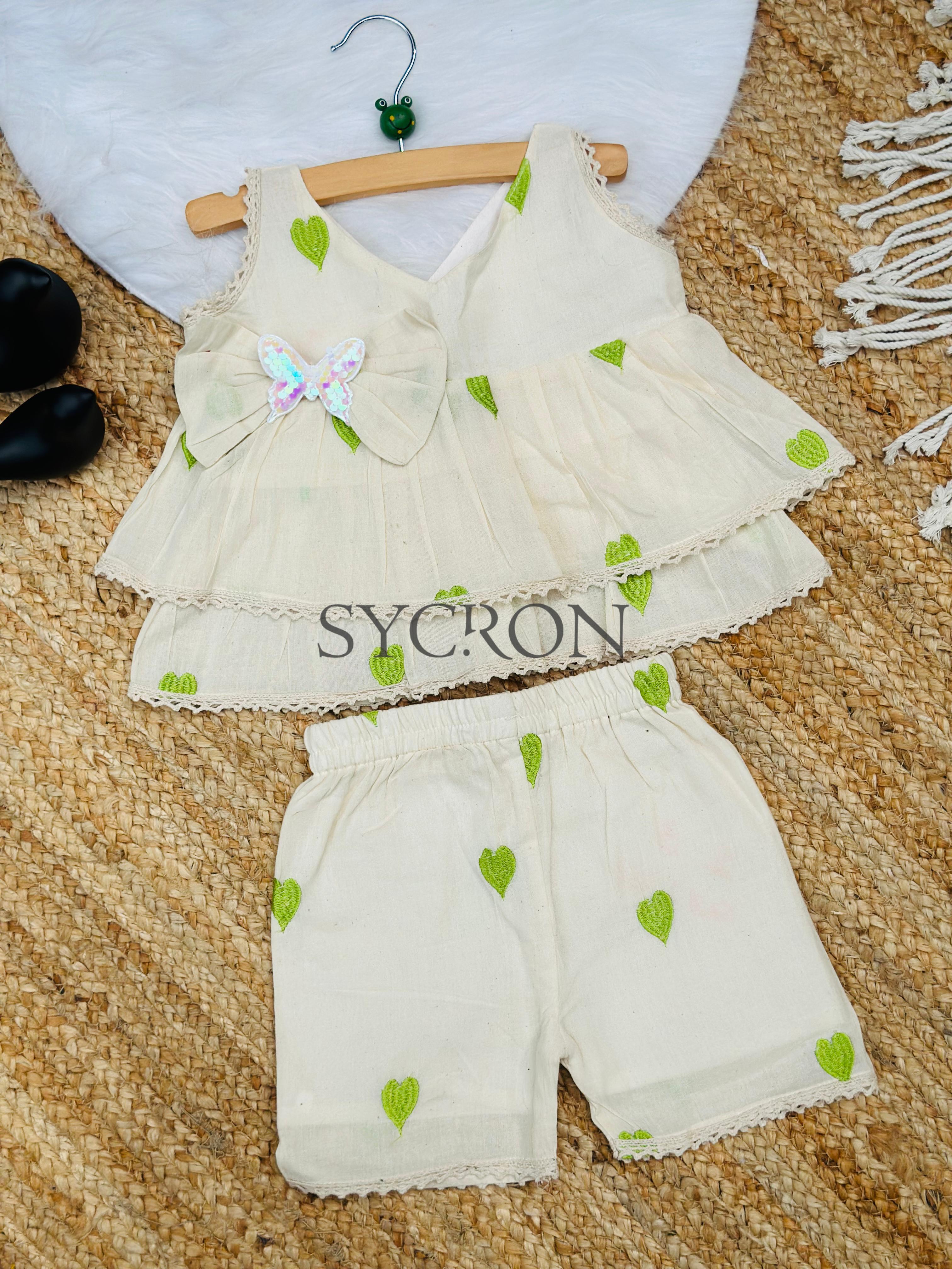 Adorable Premium Cotton Heart Embroidered Kids Cord Set