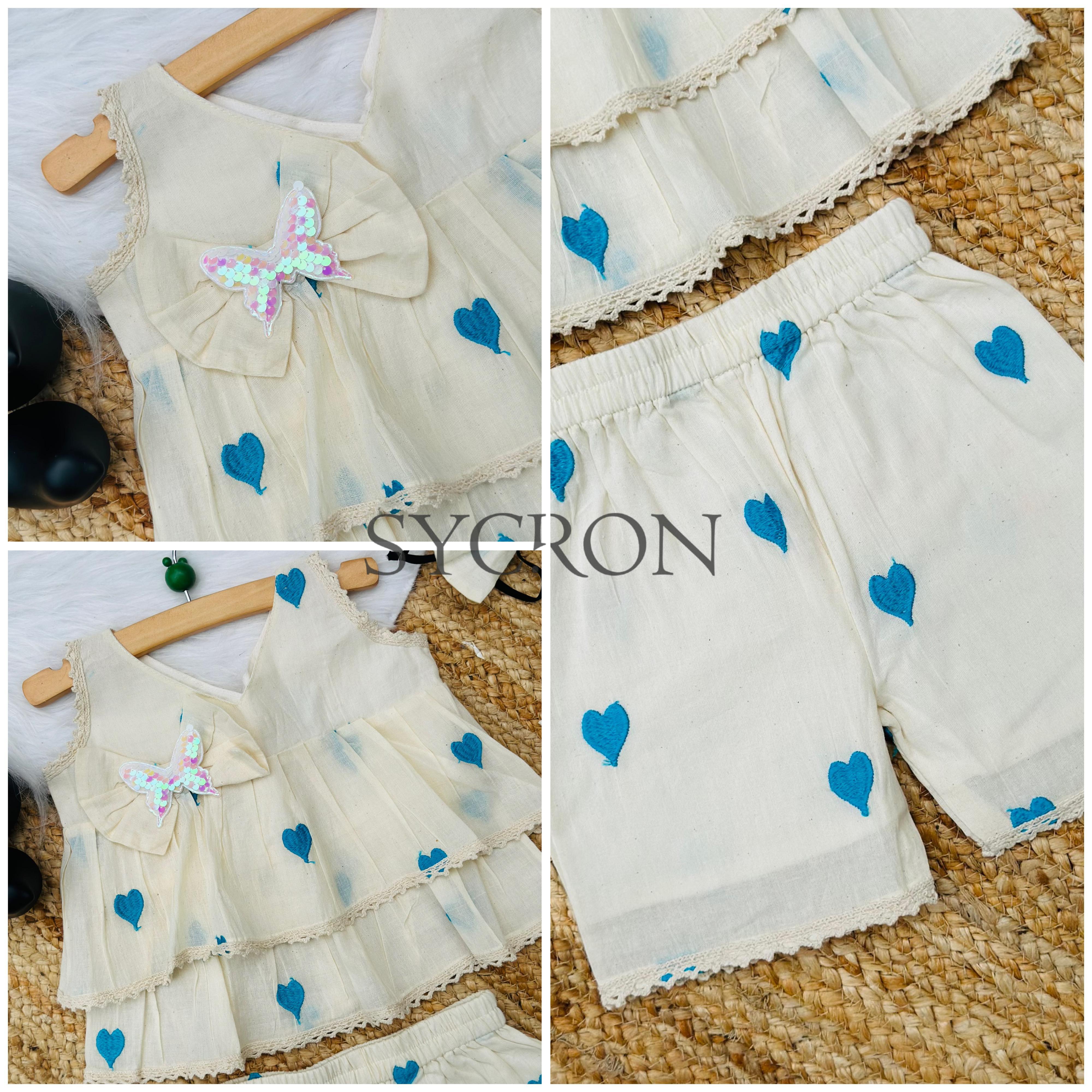 Adorable Premium Cotton Heart Embroidered Kids Cord Set