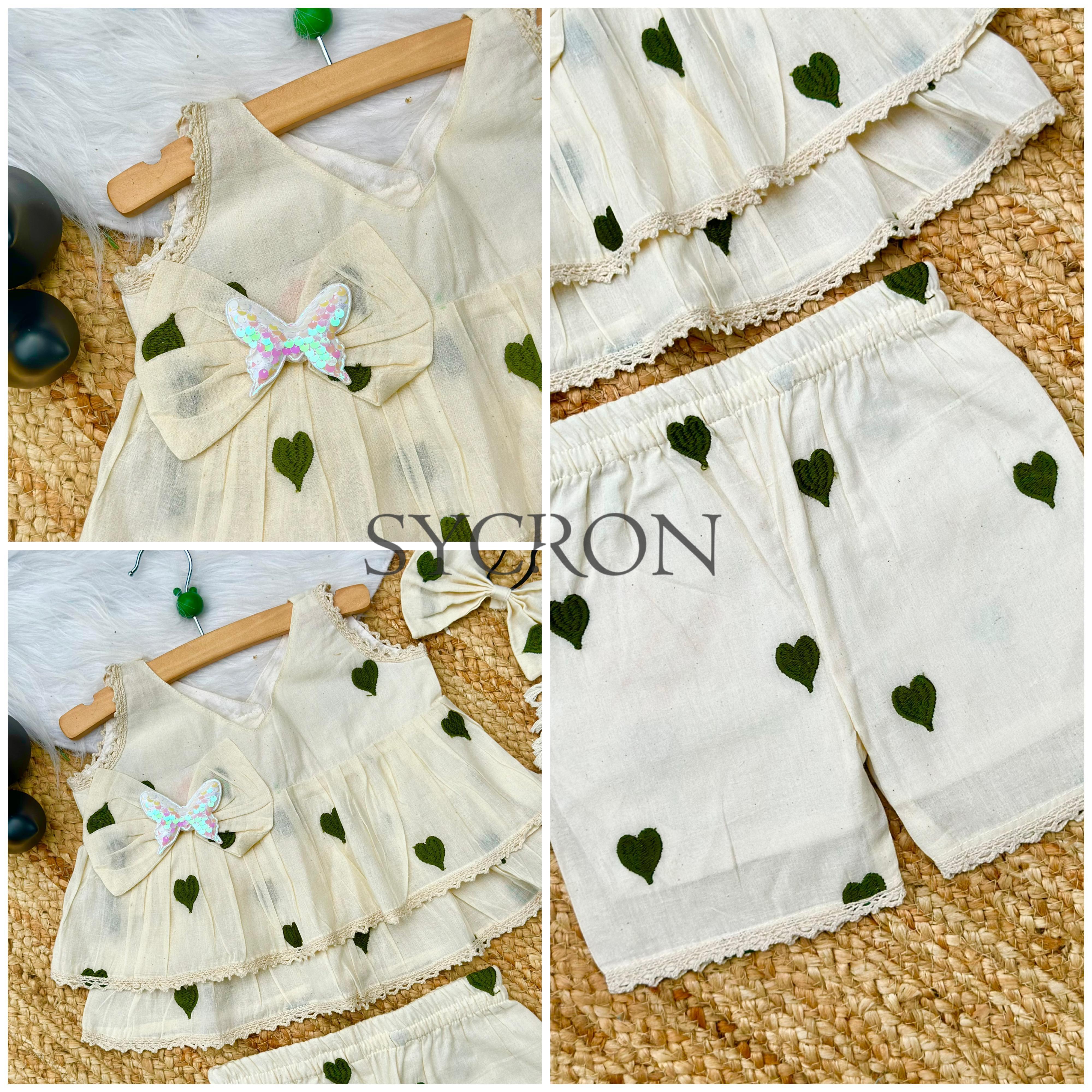 Adorable Premium Cotton Heart Embroidered Kids Cord Set