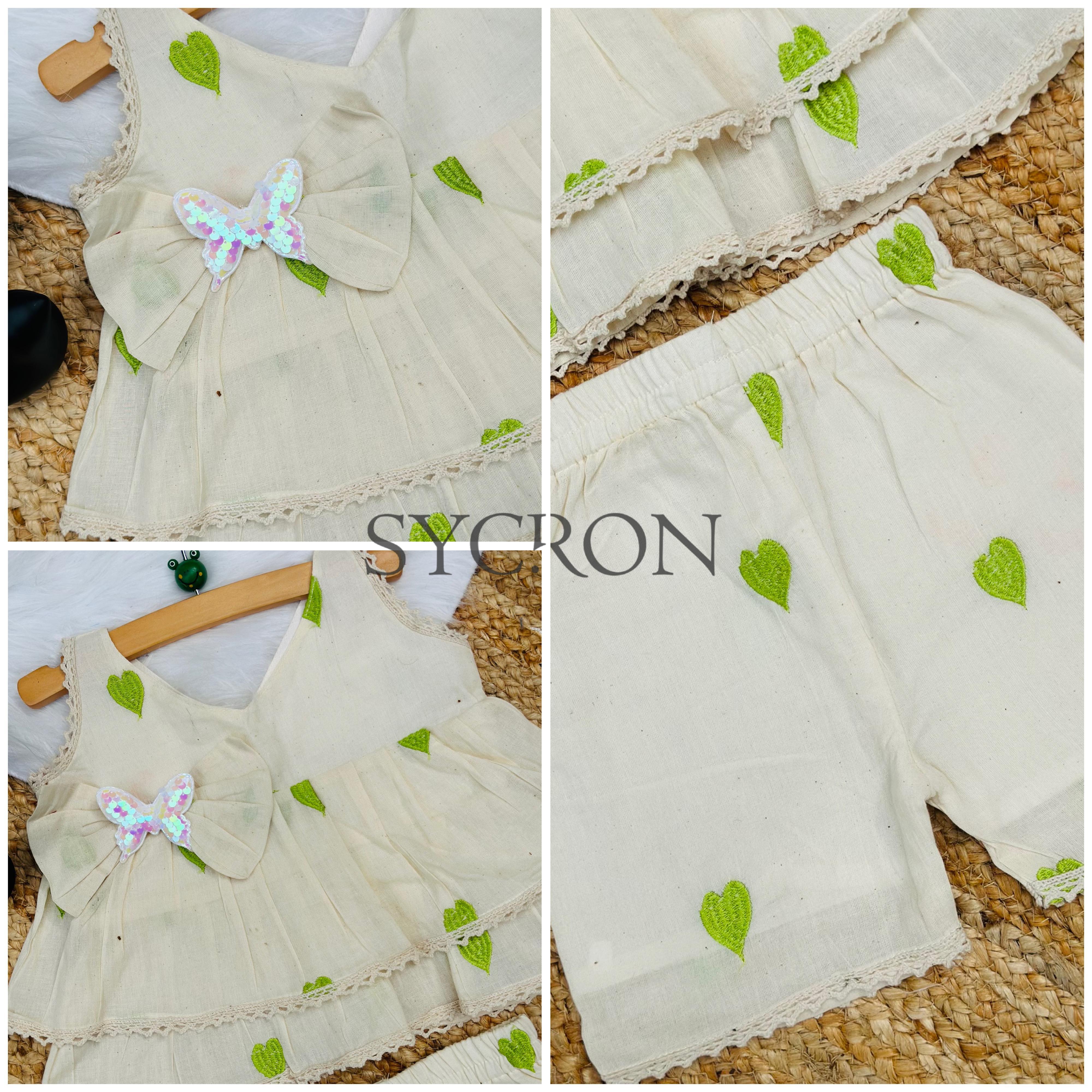 Adorable Premium Cotton Heart Embroidered Kids Cord Set