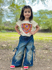 Navratri Special Ethinic Mirror Work Cotton Fabric Kids Top