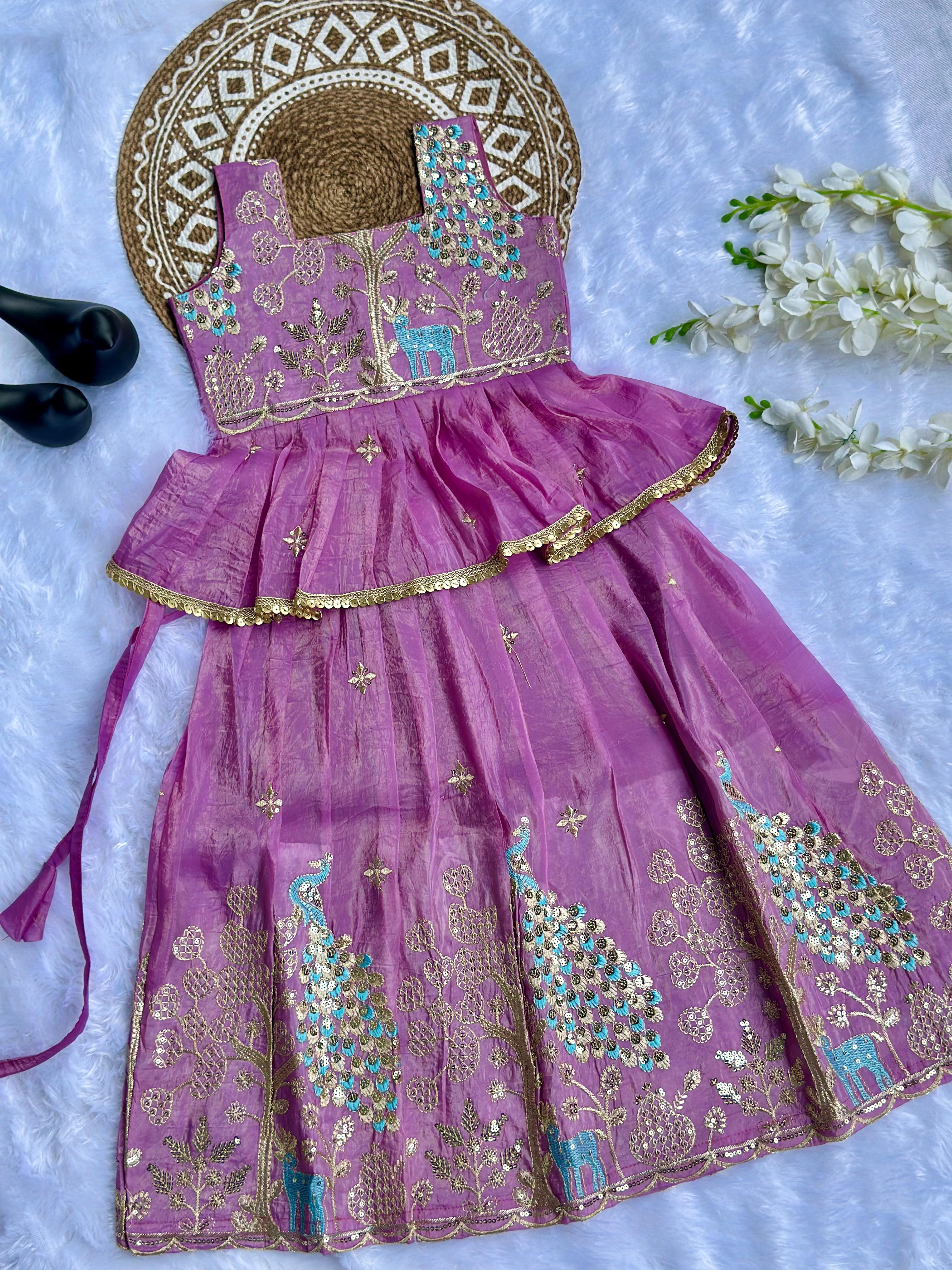 Effortless Embroidery Work Pure Gold crush Lehengha and Top for Kids