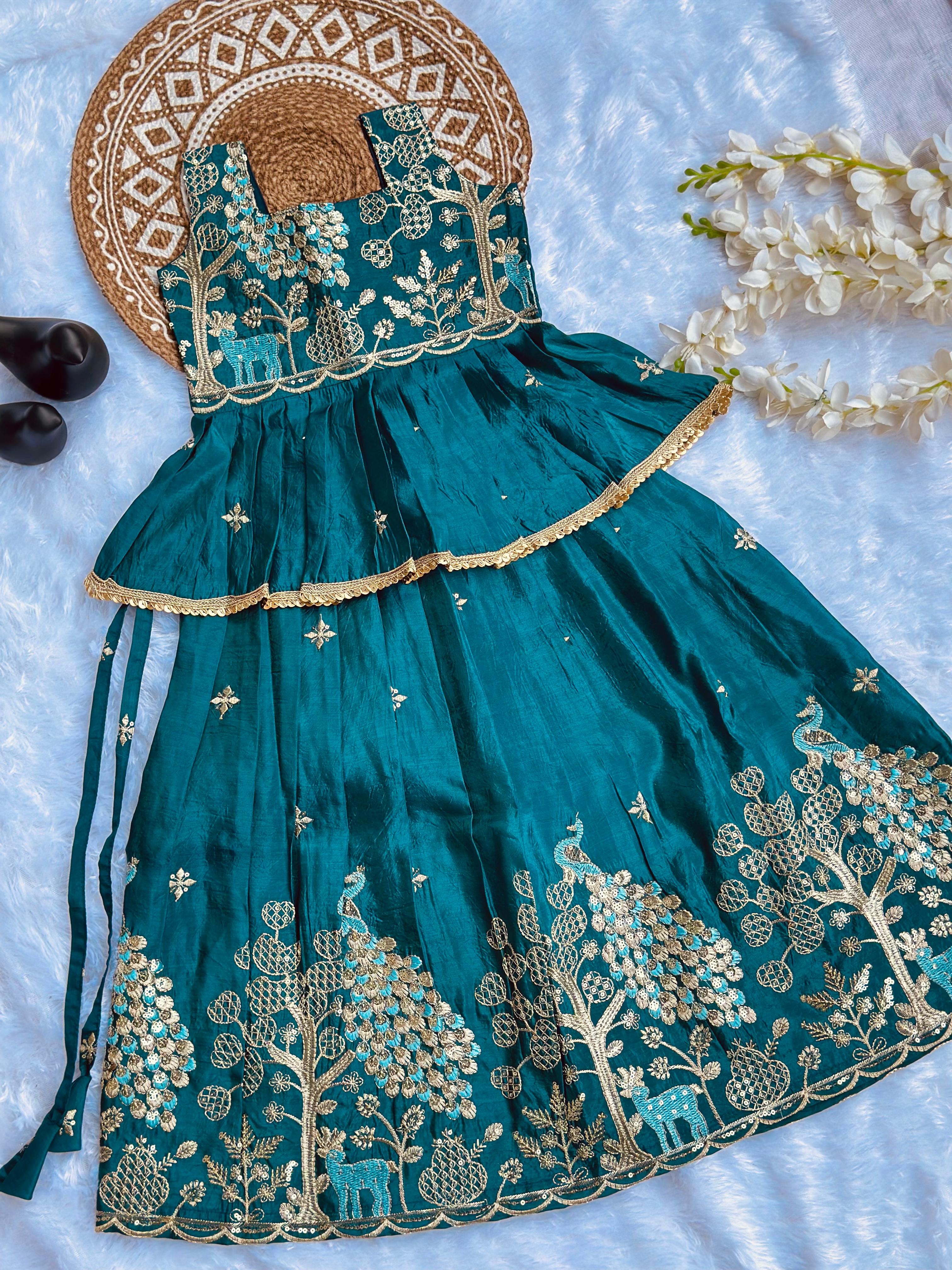 Effortless Embroidery Work Pure Gold crush Lehengha and Top for Kids