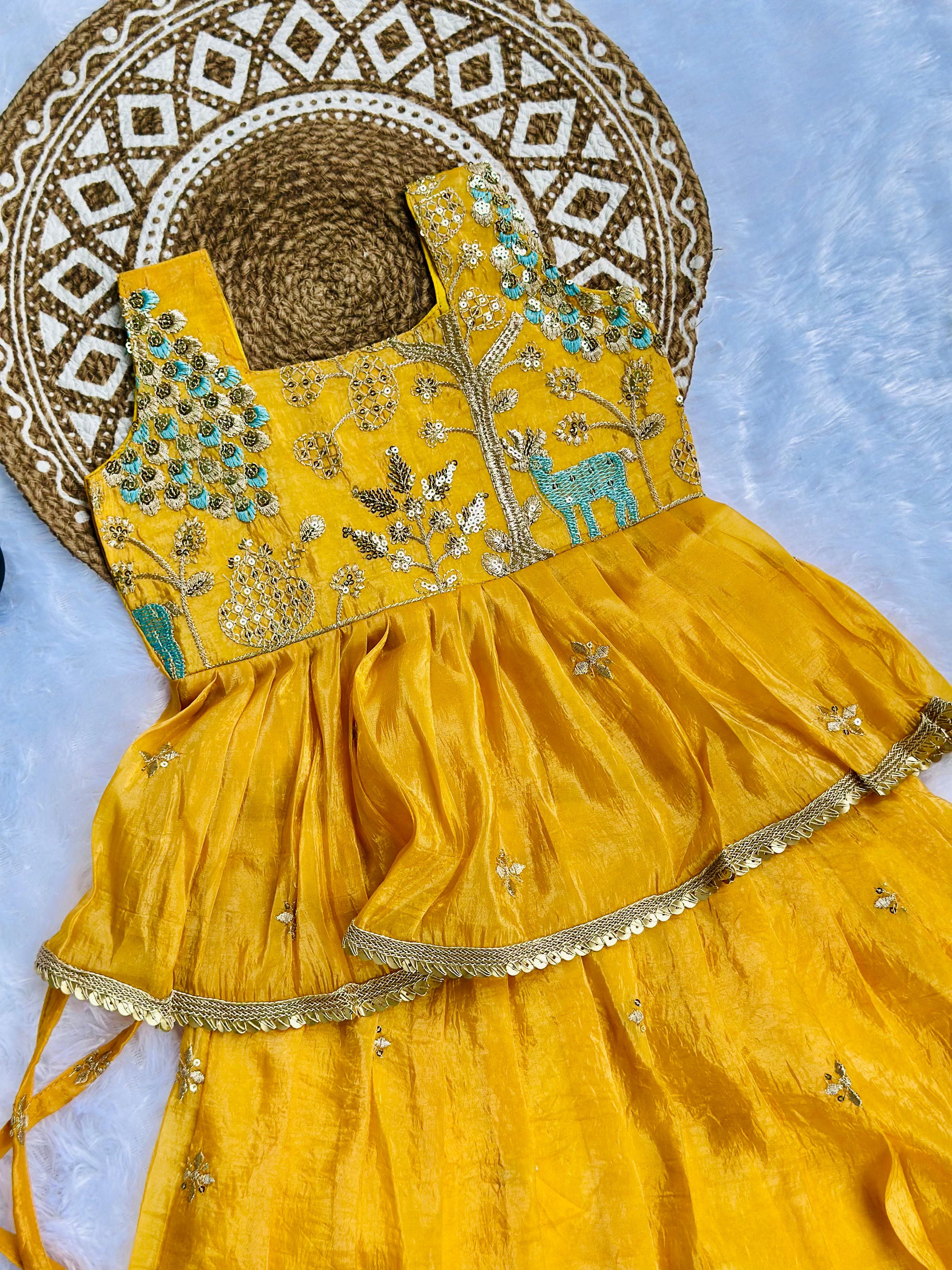 Effortless Embroidery Work Pure Gold crush Lehengha and Top for Kids