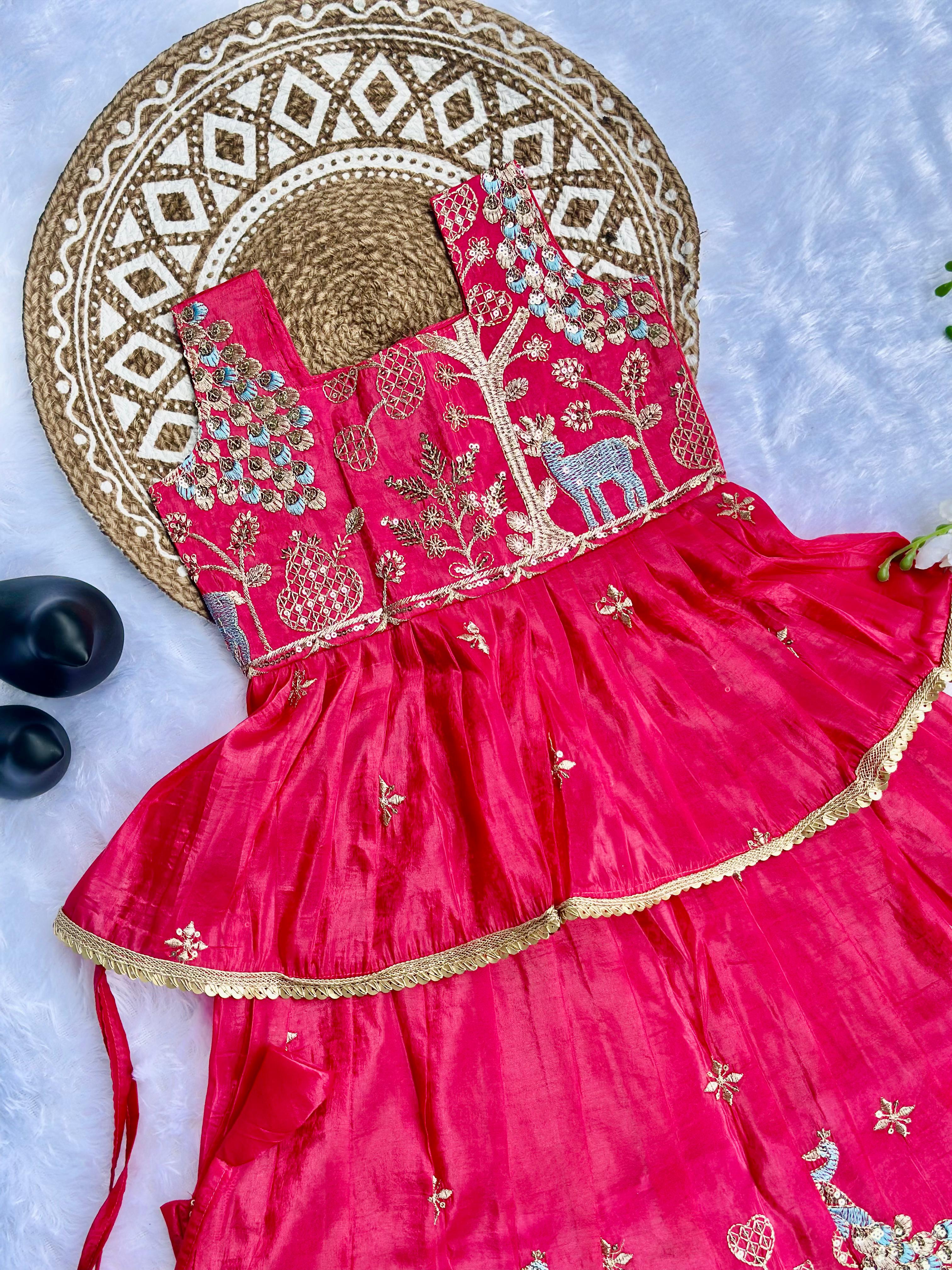Effortless Embroidery Work Pure Gold crush Lehengha and Top for Kids