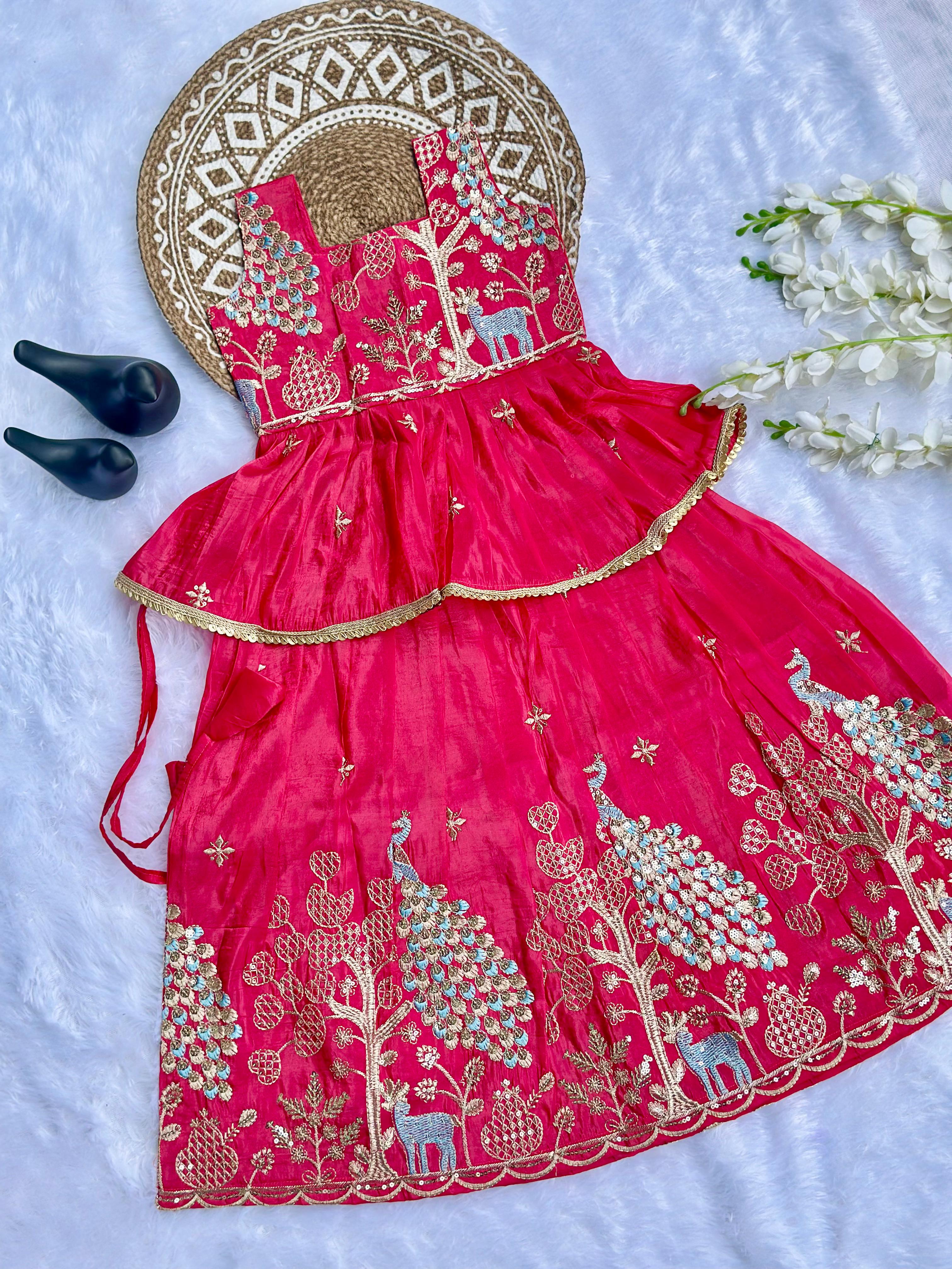 Effortless Embroidery Work Pure Gold crush Lehengha and Top for Kids