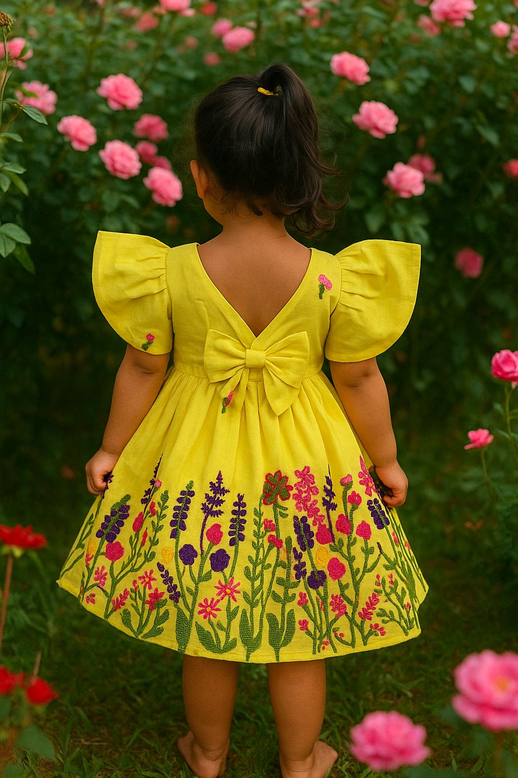 Comfort Chain Work on Pure Khadi Cotton Fabric Kids Frock