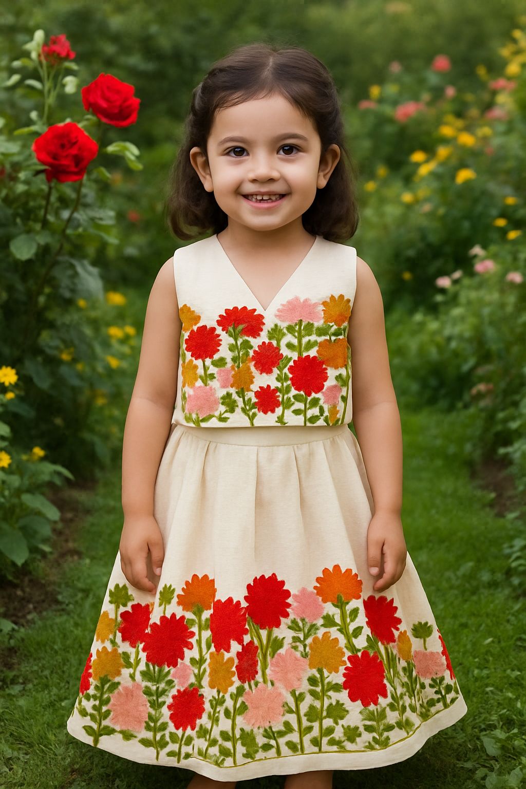Premium Cotton Silk Flower work Lhengha with Top for kids