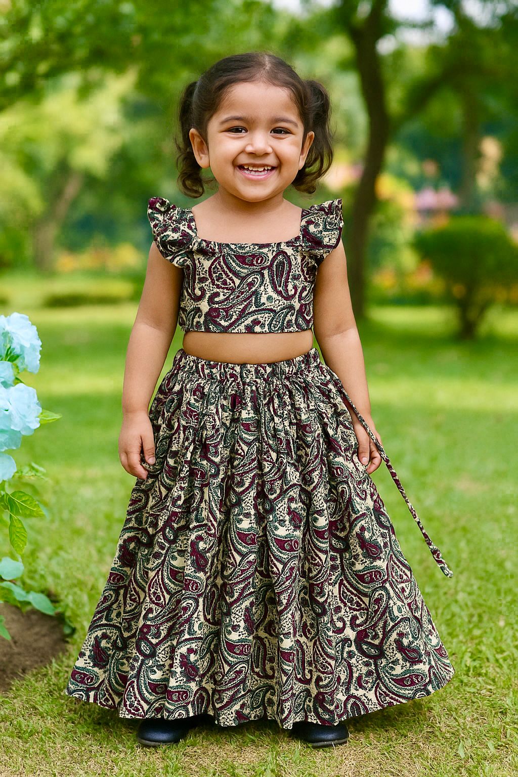 Paisley Cotton Kids Top & Skirt Set