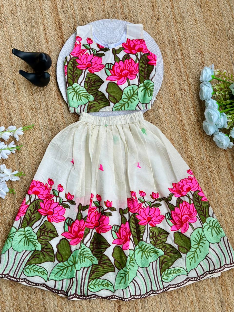 Stylish Floral Embroidery Work Lehenga Choli for Kids