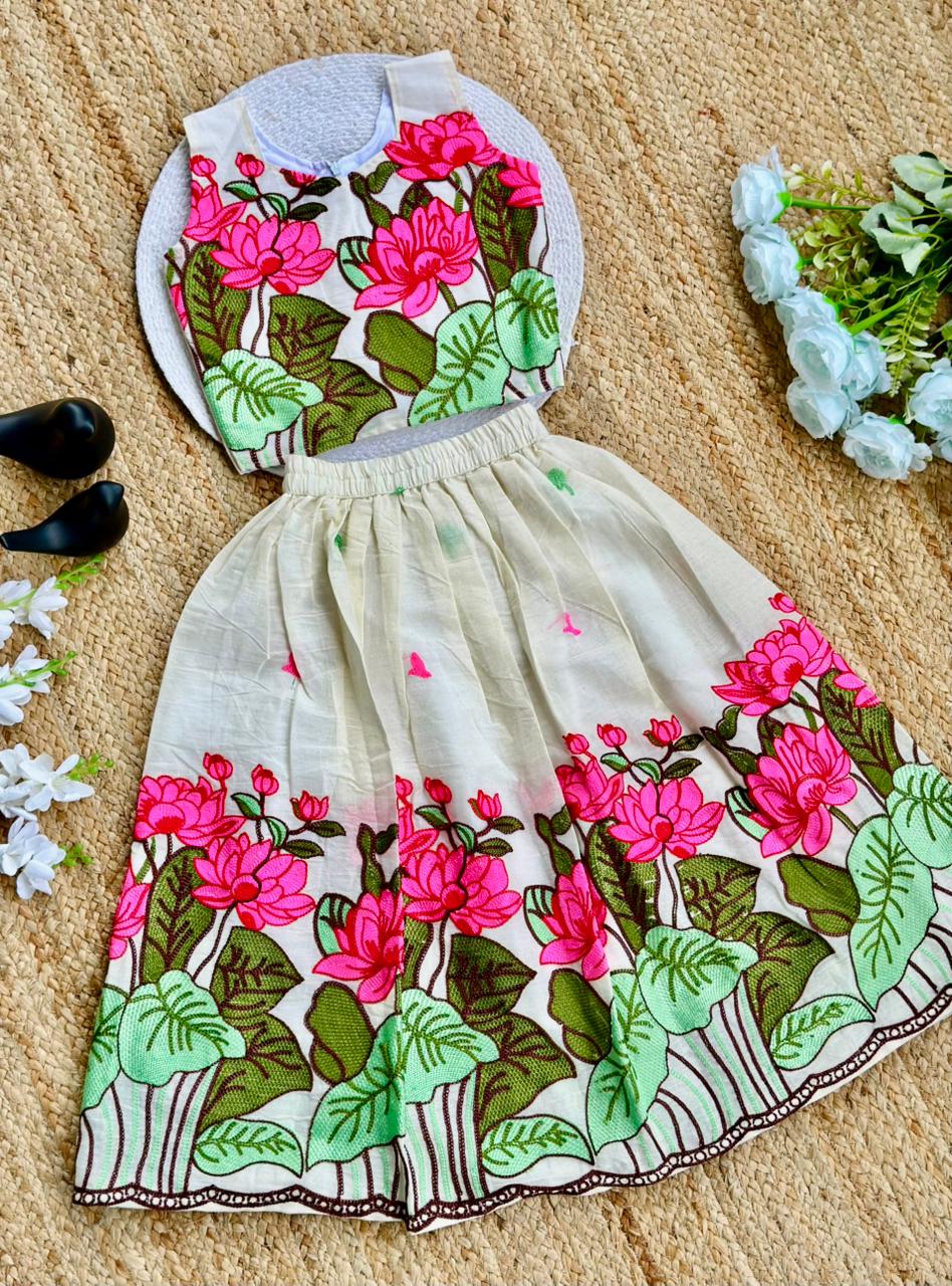 Stylish Floral Embroidery Work Lehenga Choli for Kids