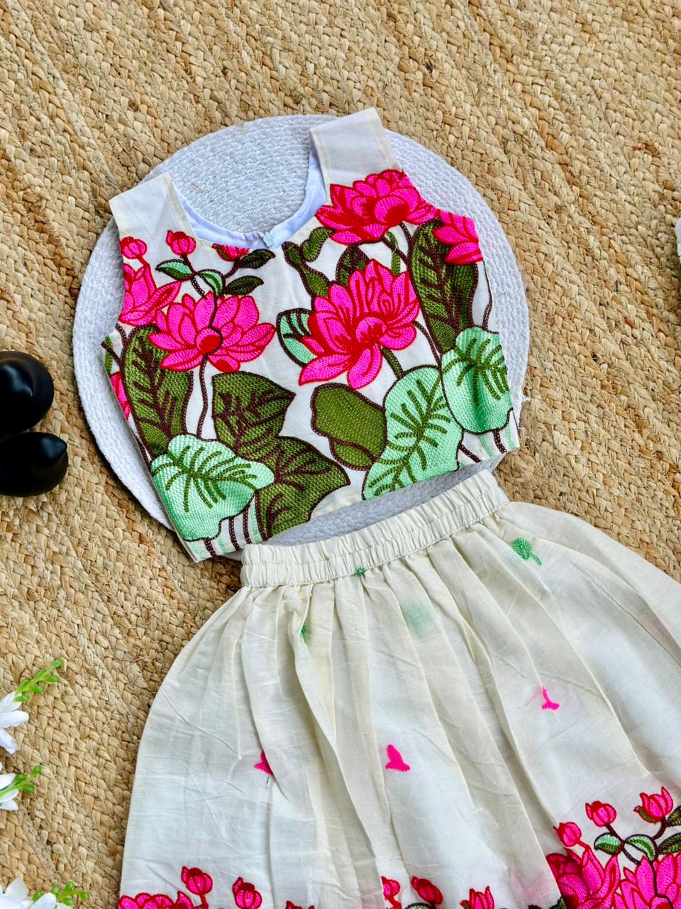 Stylish Floral Embroidery Work Lehenga Choli for Kids